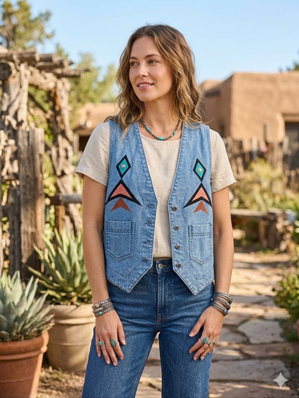 Vintage 80s Sundance Denim Wear Women's Medium Moxie USA Southwestern Jean Vest